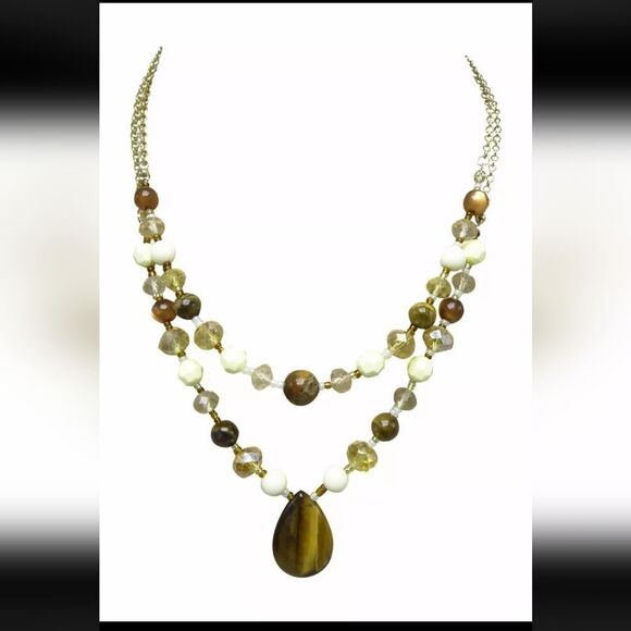 Beautiful New Multi Strand Gold Necklace with Semi Precious Stones NWT 17.5" - Picture 1 of 3
